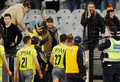 'Five men stood between Collingwood and victory - four in green': Umps savaged over contentious calls as Cats star grilled