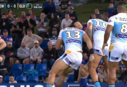 WATCH: Big Tino placed on report in the first set after head collision with Knights forward