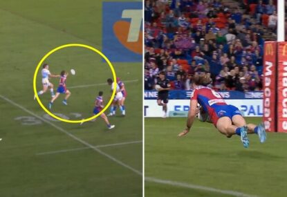 From try-saver to try-scorer: Fletcher Sharpe's two huge plays helps Newcastle to big lead