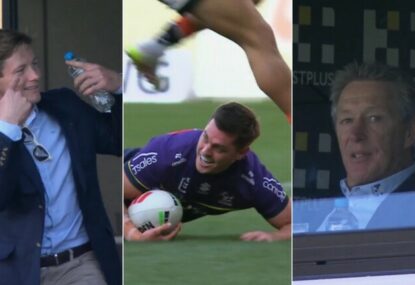 WATCH: 'Smile Craig' - Harry Grant's cheeky message to frowning coach after Storm pass 60 points