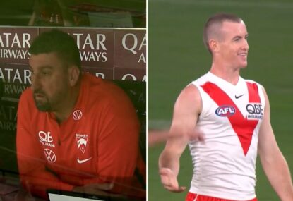 Dean Cox stares into the abyss as Swans gift Bombers first three goals with THREE 50m penalties